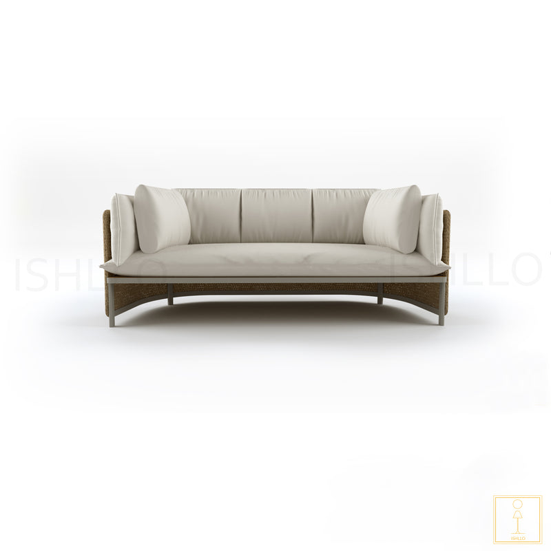 Outdoor triple-seat wicker sofa with water resistant fabric