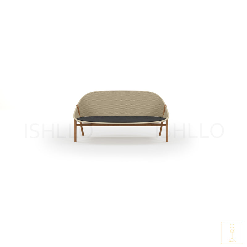 Outdoor double seat-seat Teak - wicker sofa in natural colors