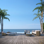 Recliner wicker sun lounger with water resistant fabric