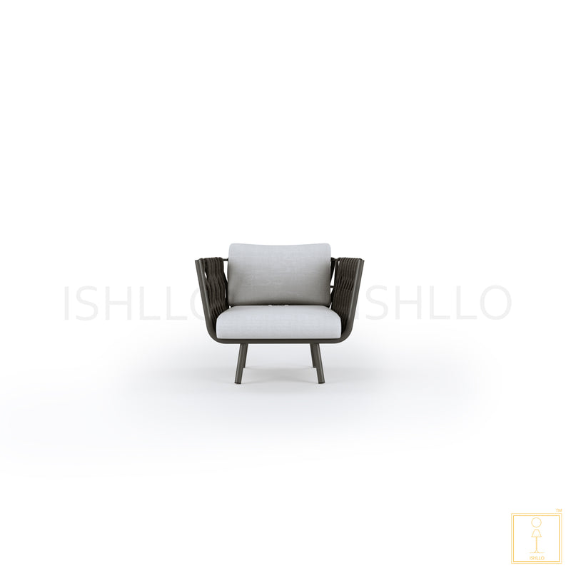 Outdoor single-seat rope sofa/lounge arm chair with water proof fabric