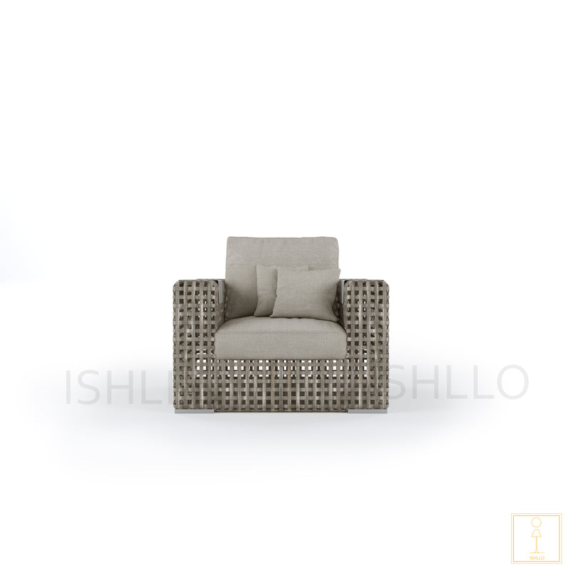 Outdoor single-seat boxed Wicker sofa/lounge arm chair with water proof fabric