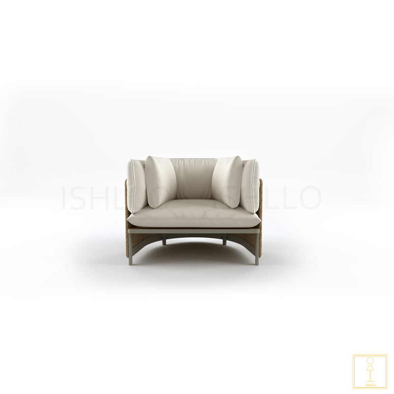 Outdoor single-seat wicker sofa/lounge arm chair with water proof fabric