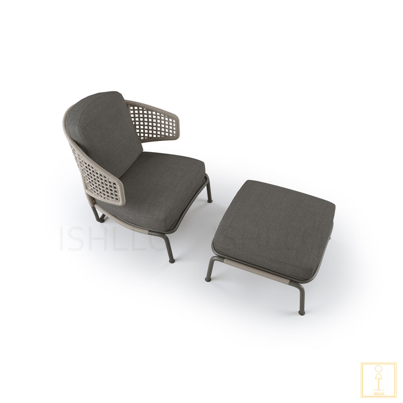 Outdoor single-seat rope lounge Armchair with Foot stool (polypropylene cord)